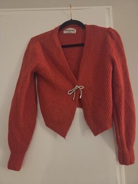 No Boundaries Red Ribbed Hidden Button-Front Women's Cardigan